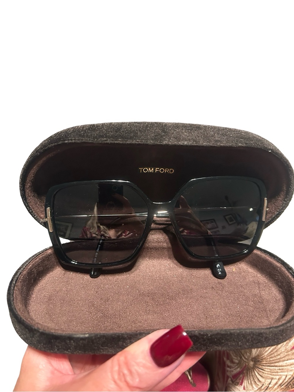 Tom Ford Women's Black Square Oversized Sunglasses with Dark Lenses